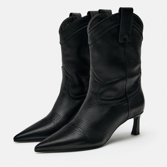 ZARA LEATHER COWBOY HEELED ANKLE BOOTS style leather bloggers favorite - Picture 5 of 12